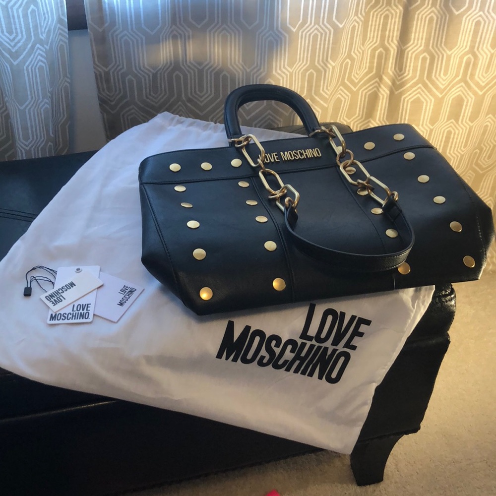 LoveMoschino Black Handbag with Gold Accents - Picture 1 of 6